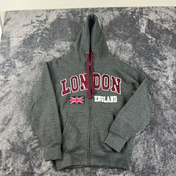 London England Zone One Full Zip Hoodie Jacket Sz XS Gray Fleece Embroidered - Picture 1 of 10
